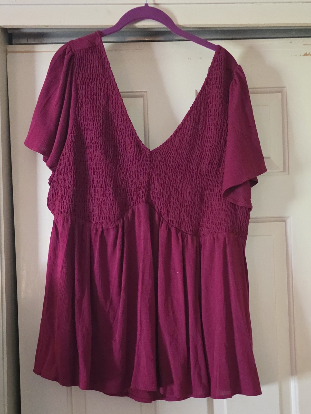 torrid Magenta Smocked V-Neck Flutter Sleeve Tunic Top